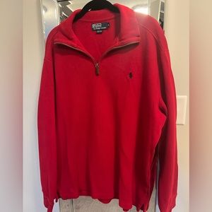 Polo Ralph Lauren Knit Quarter Zip 100% Cotton Mens Size XL Red Long Sleeve Logo